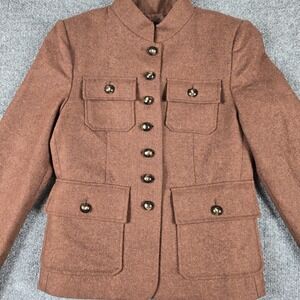 MNG Mango Military Jacket Womens XS Brown  Italian Fabric Tweed Blazer